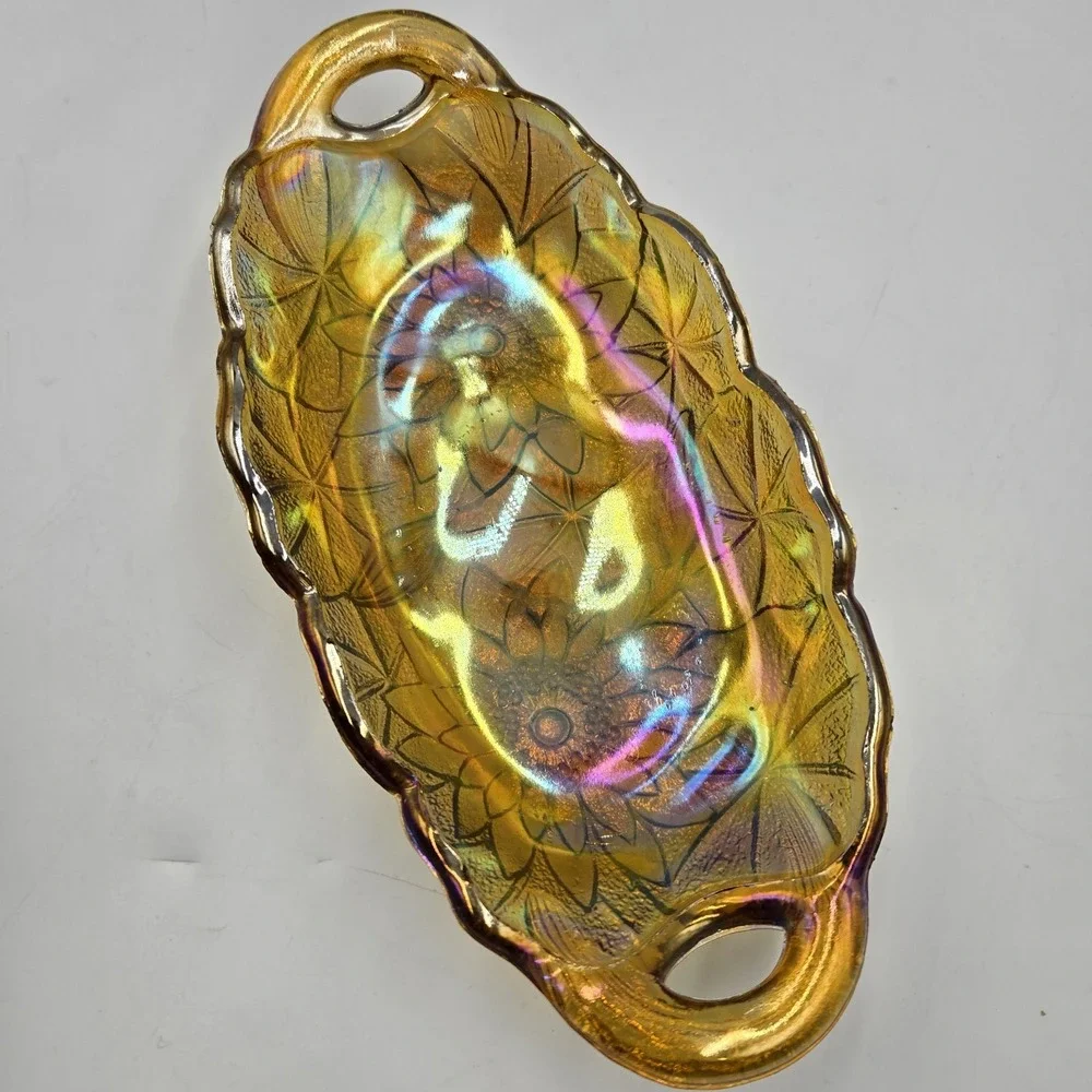 Vintage Indiana Glass‎ Lily Pons 605 Pickle Dish Iridescent Amber Relish Celery